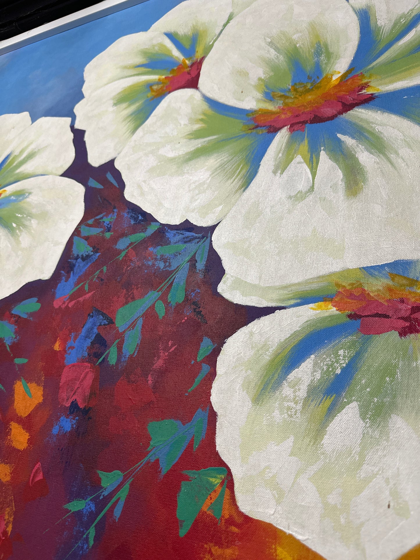 Margaritas en fondo abstracto cálido (82x152cm)