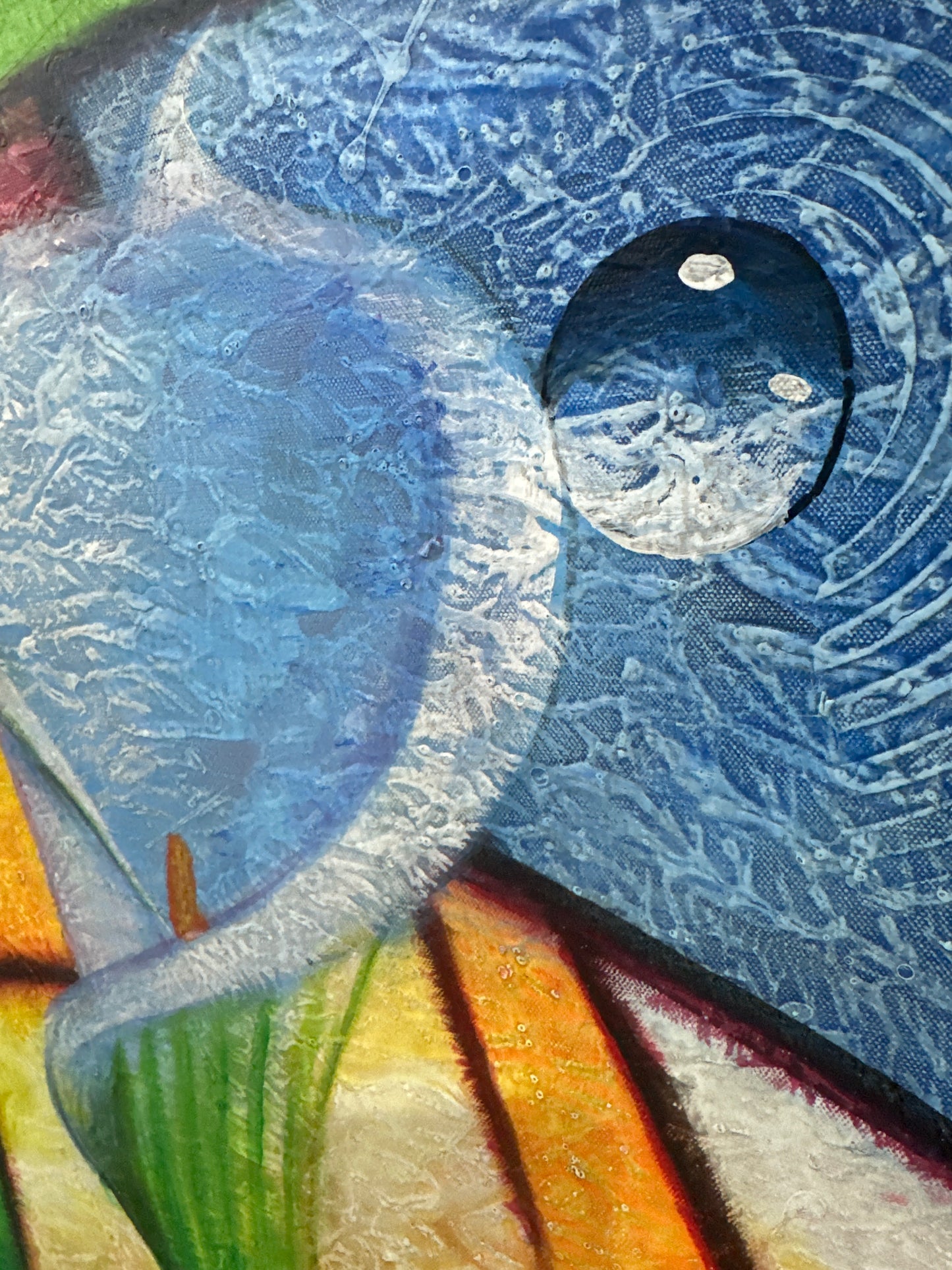 Obra de colobries y cartuchos abstractos 70x148cm