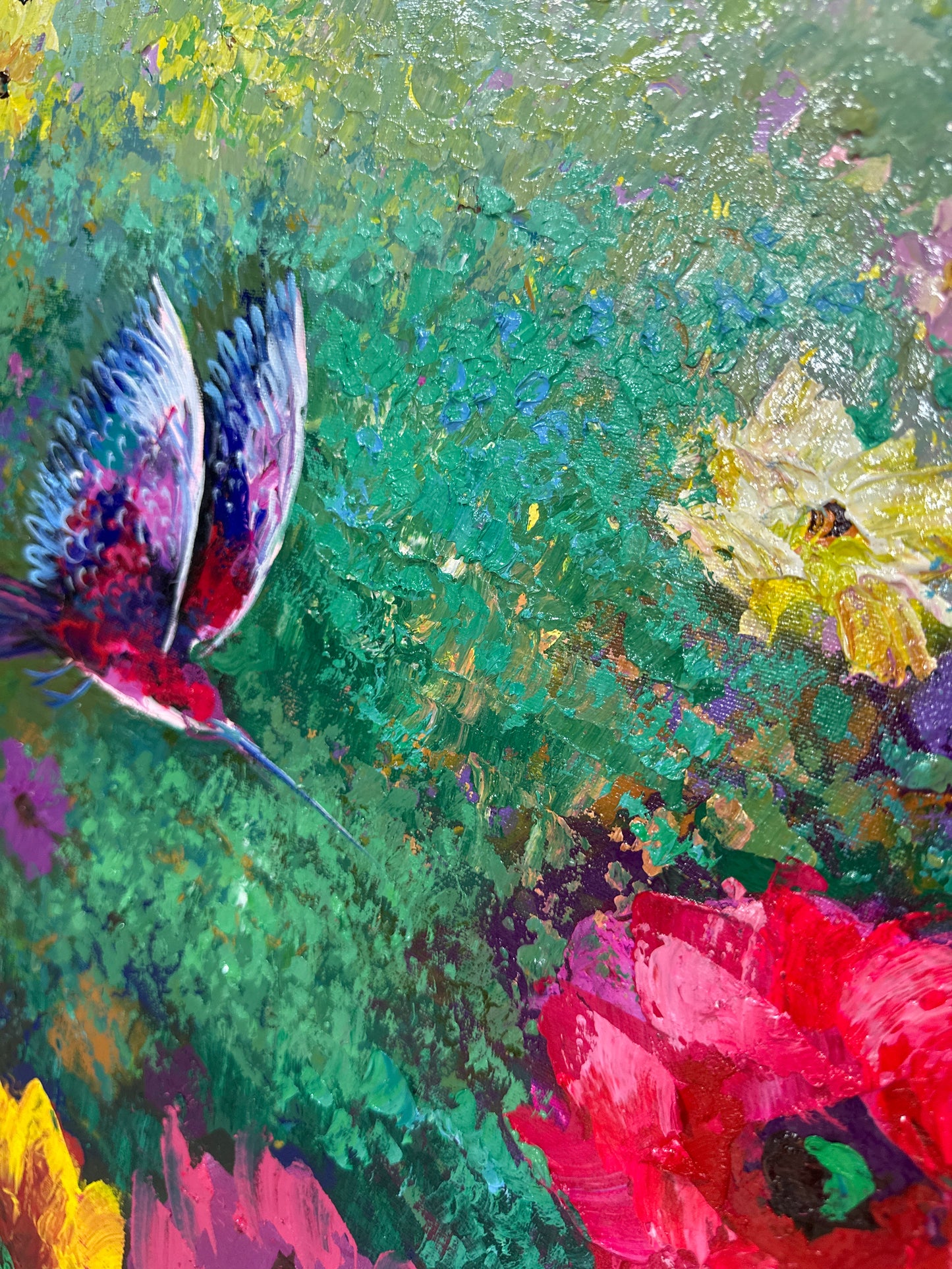 Cuadro colibríes en oleo (92x170)