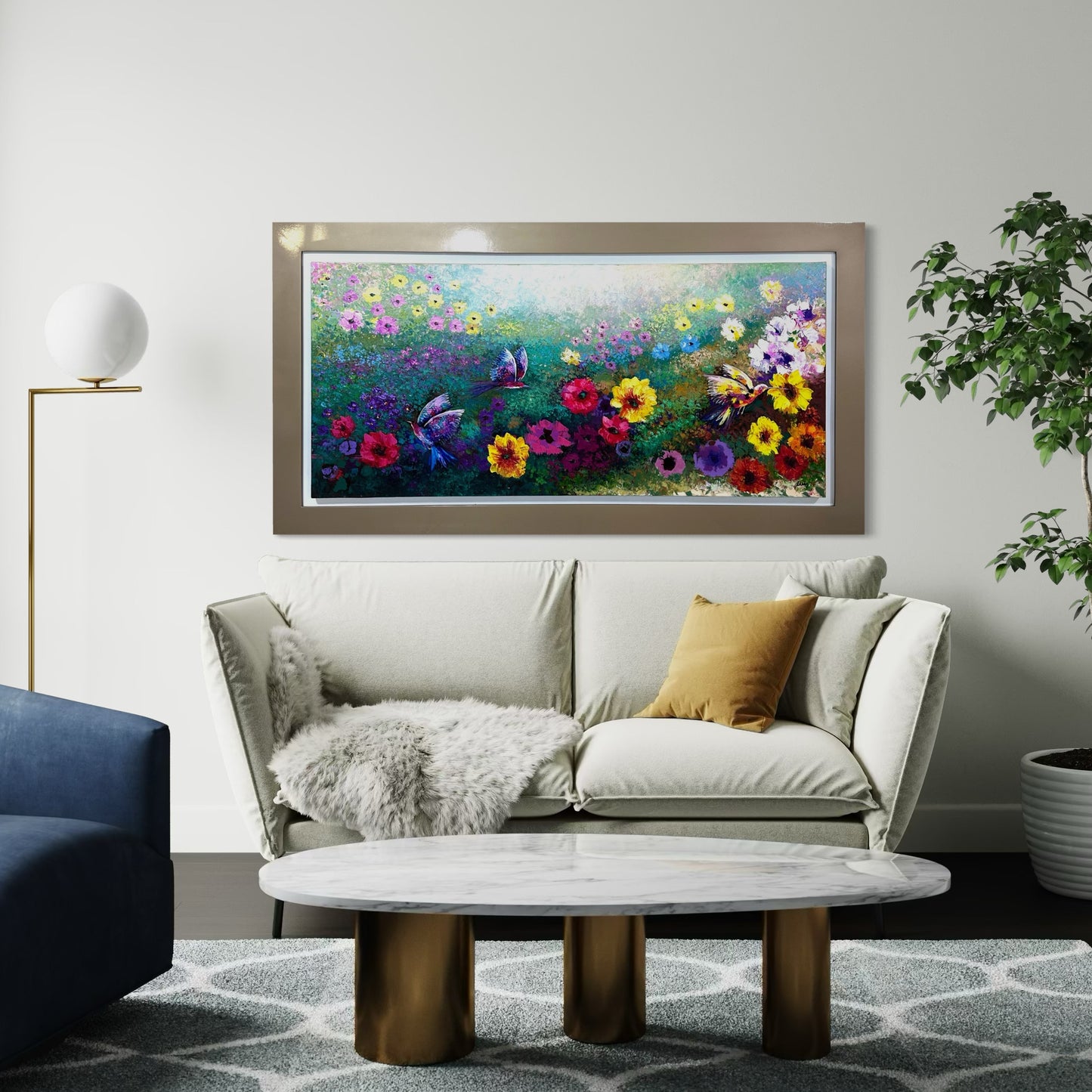 Cuadro colibríes en oleo (92x170)