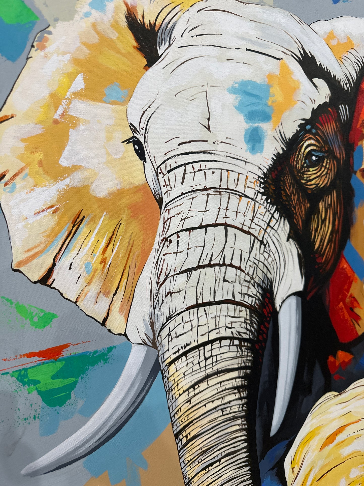 Obra Elefantes vertical 166x75 cm