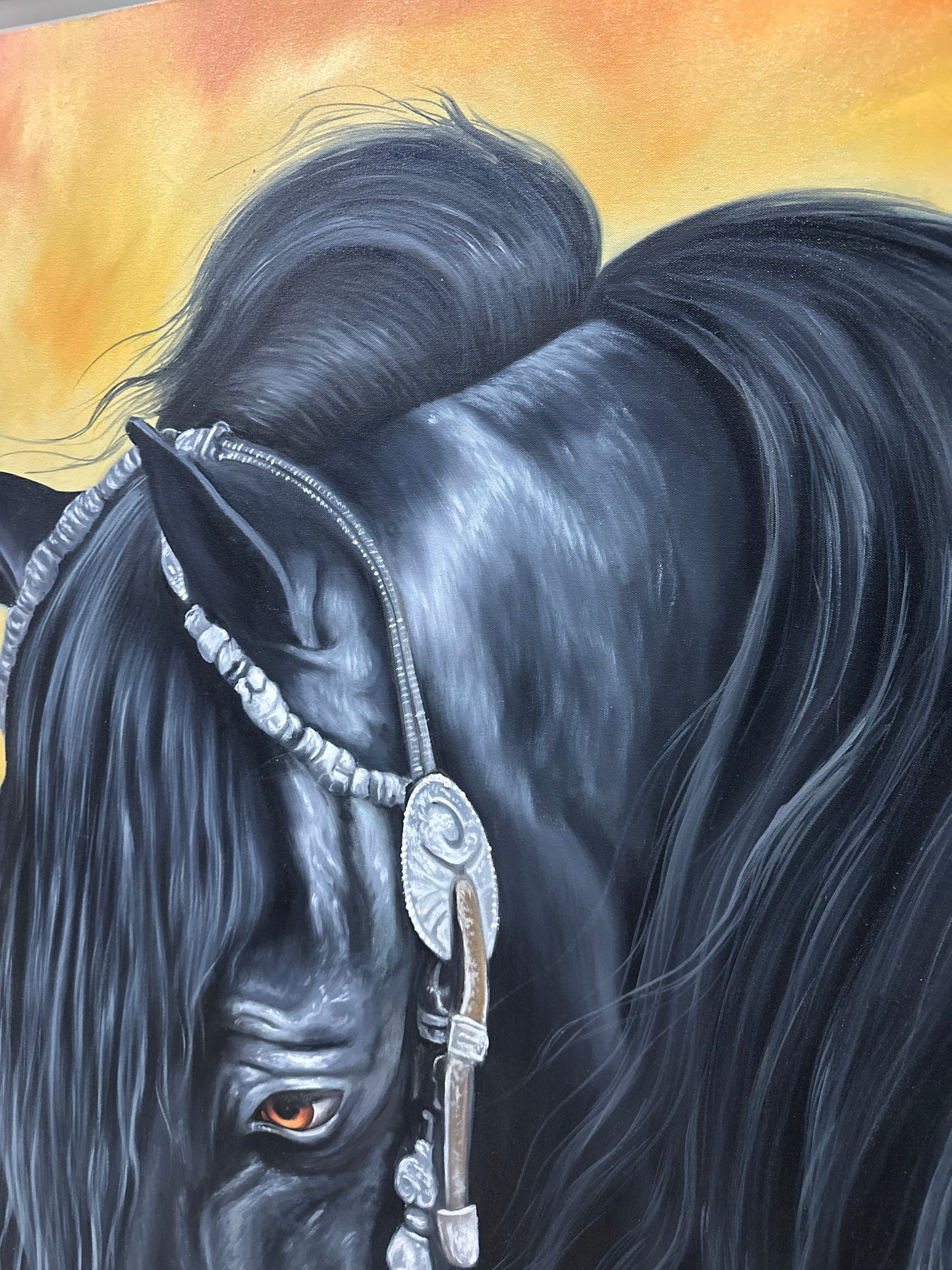 Obra Caballo negro en oleo (170x130cm)