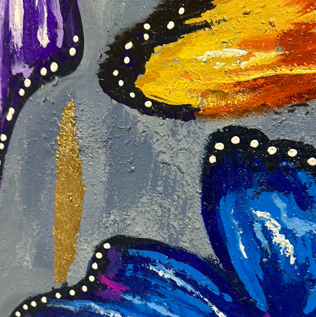 Pintura de mariposas con fondo gris (63x150cm)