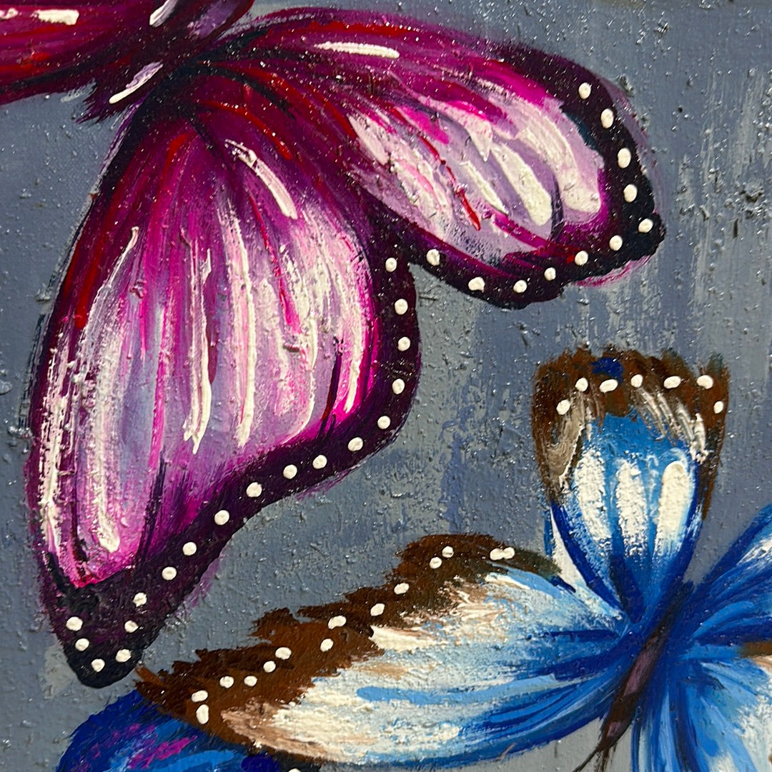 Pintura de mariposas con fondo gris (63x150cm)