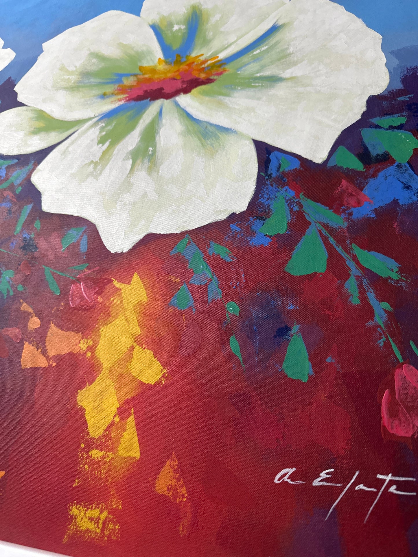 Margaritas en fondo abstracto cálido (82x152cm)