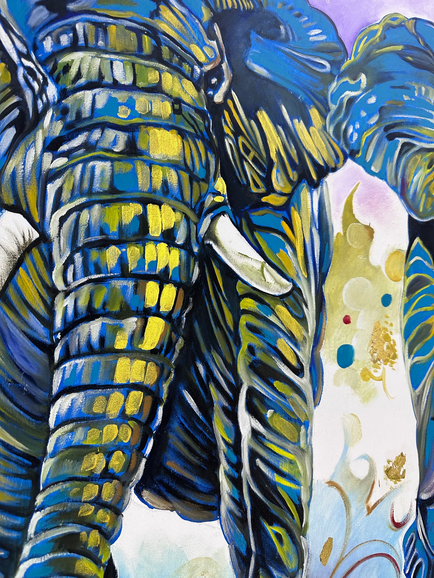 Pintura Elefantes en tonos azules (78x150cm)
