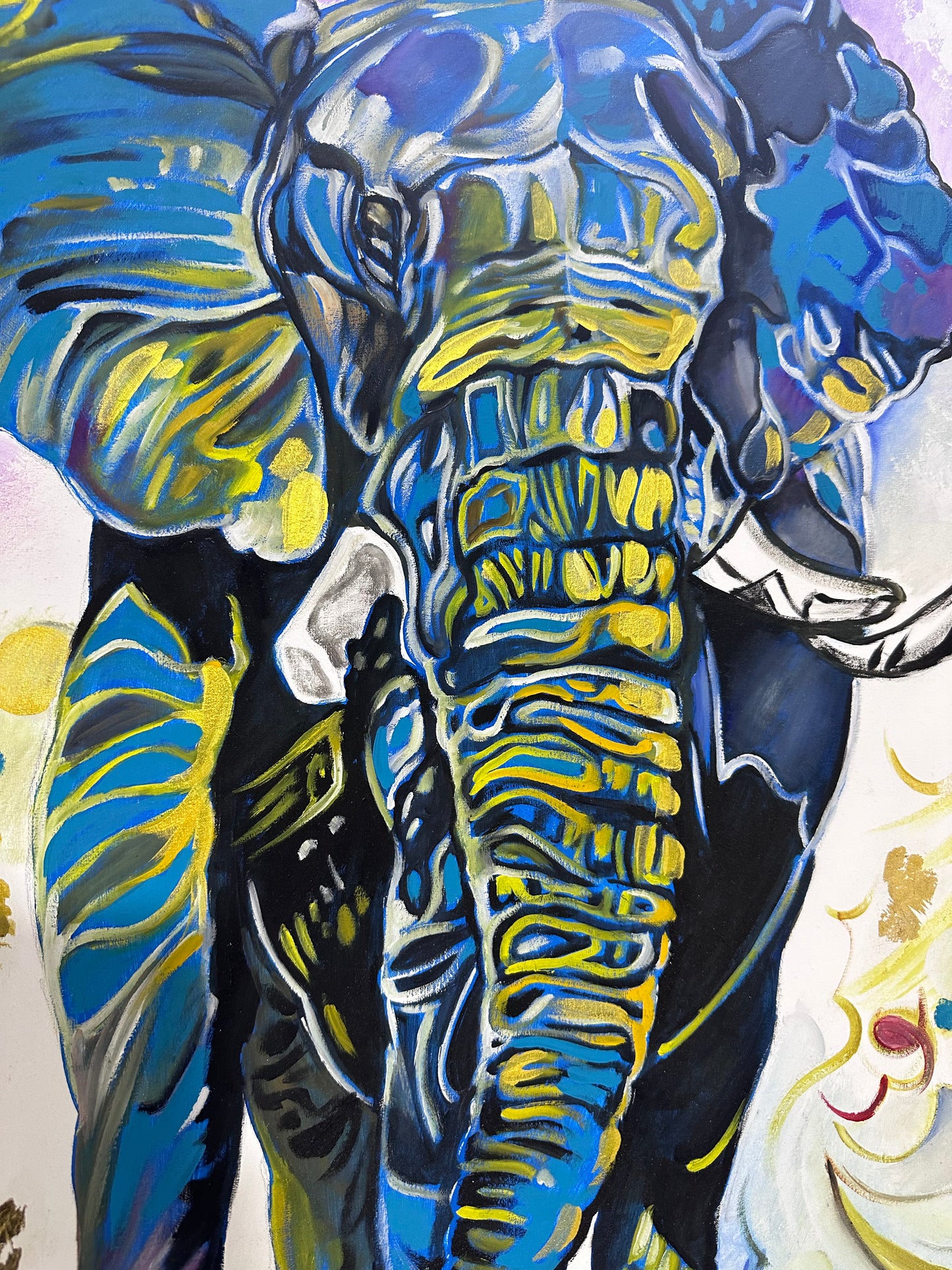 Pintura Elefantes en tonos azules (78x150cm)