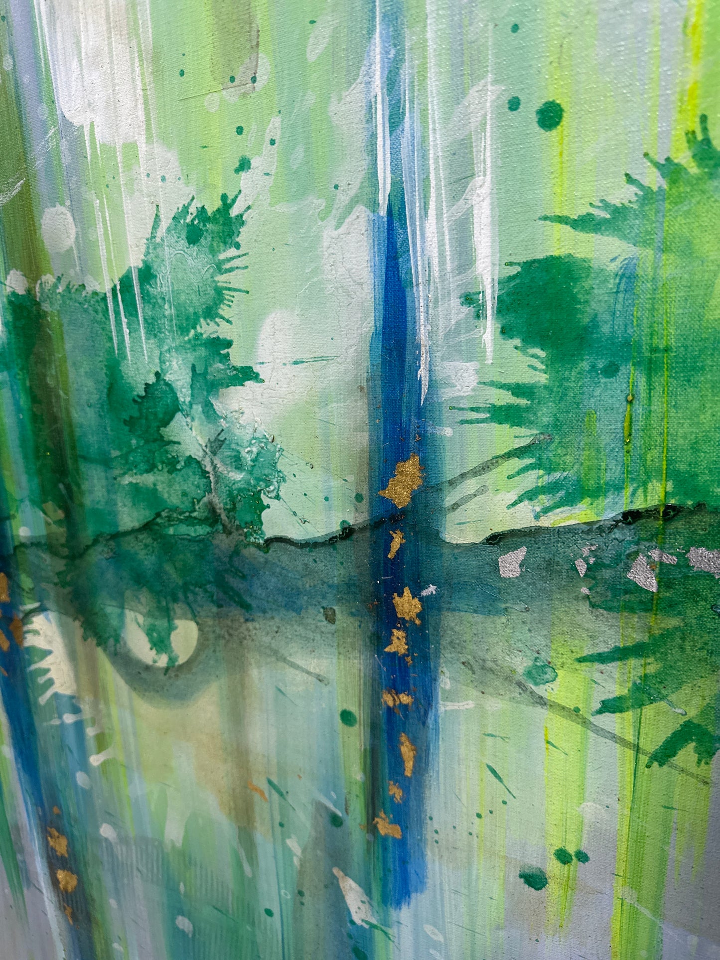 Abstracto en tonos verdes y laminilla Dorada (100x140cm)