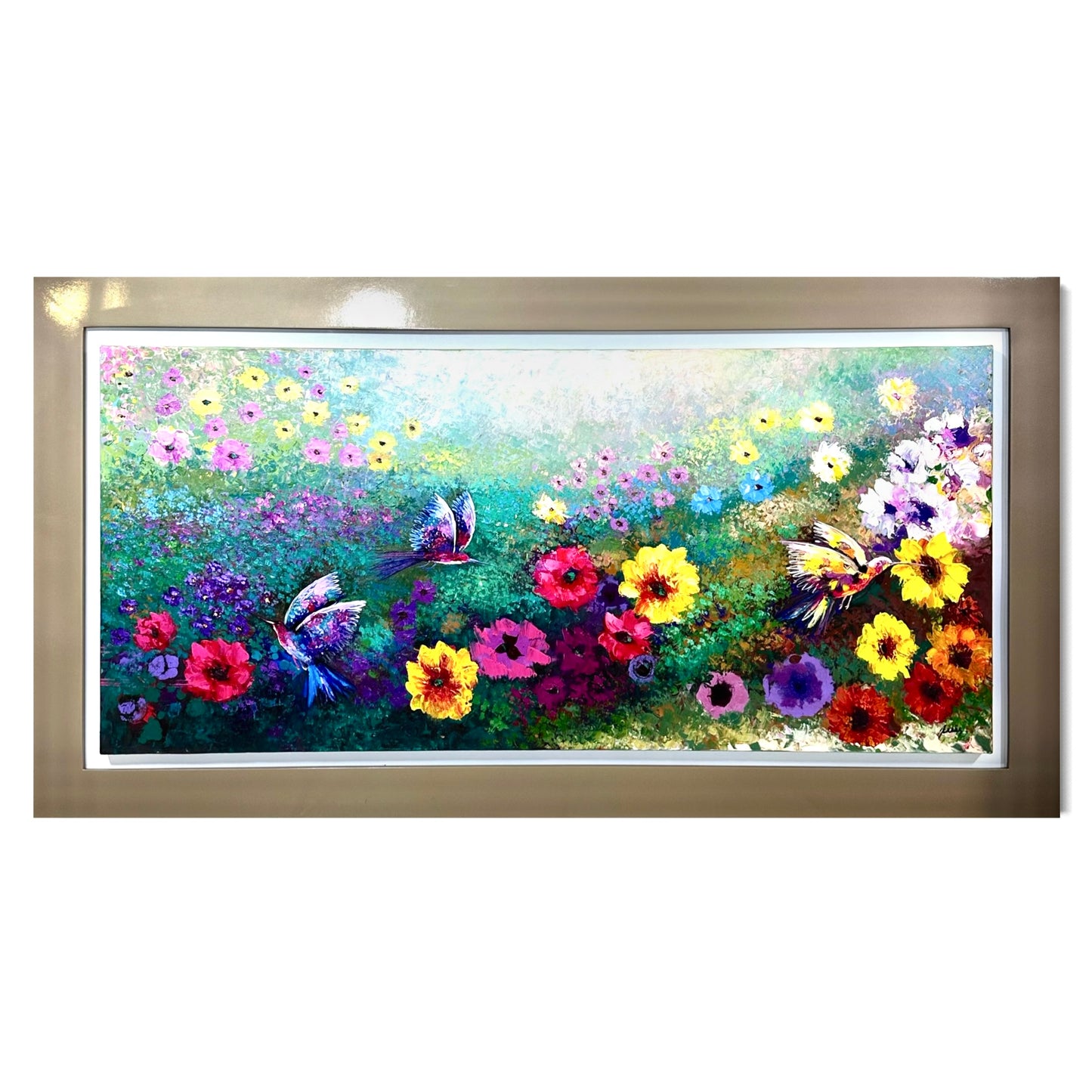 Cuadro colibríes en oleo (92x170)