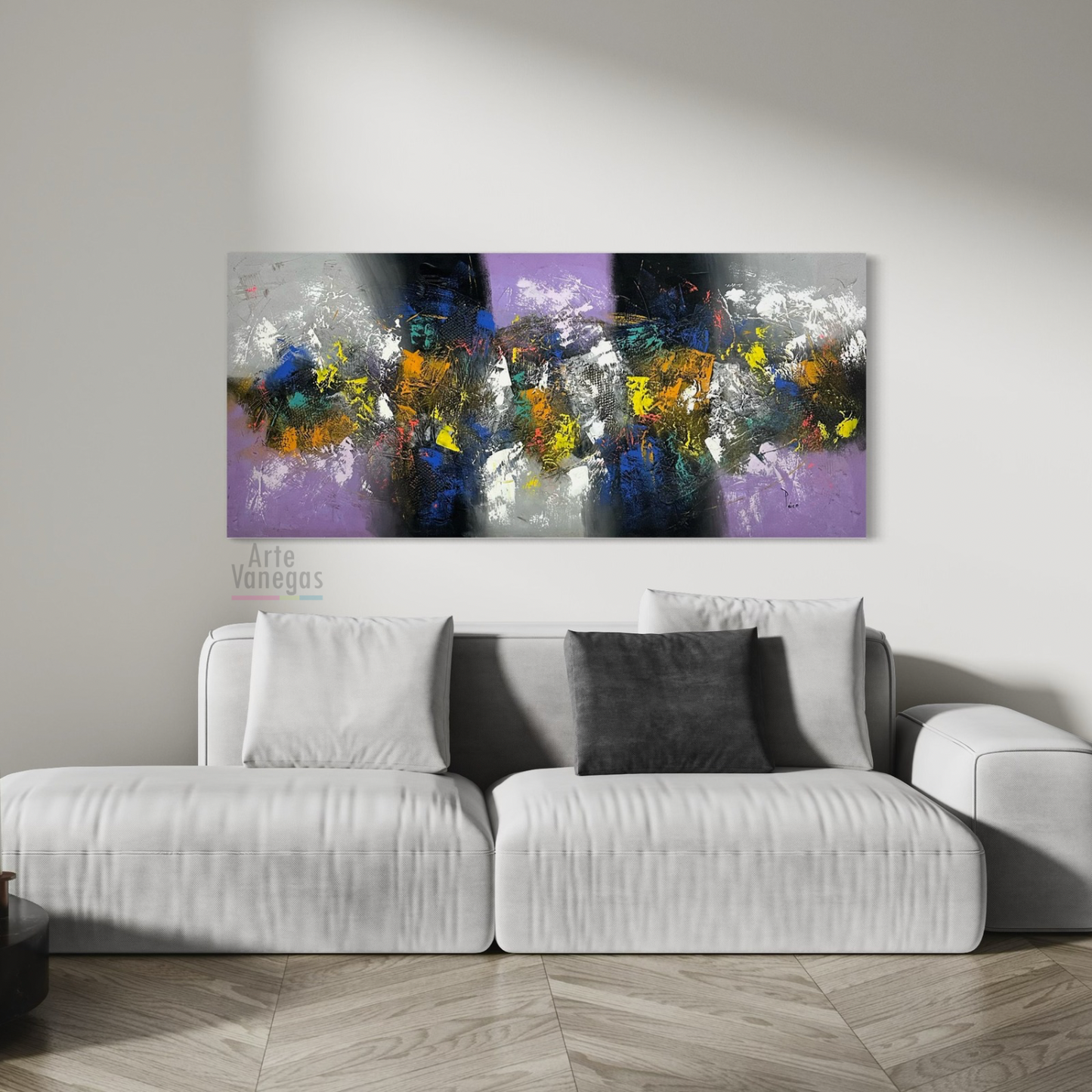 Obra Abstractas en tonos fríos de 74x160 cm