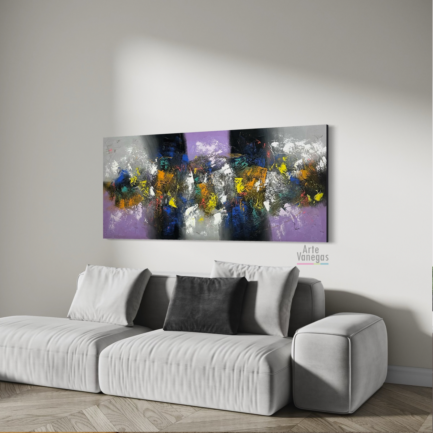 Obra Abstractas en tonos fríos de 74x160 cm