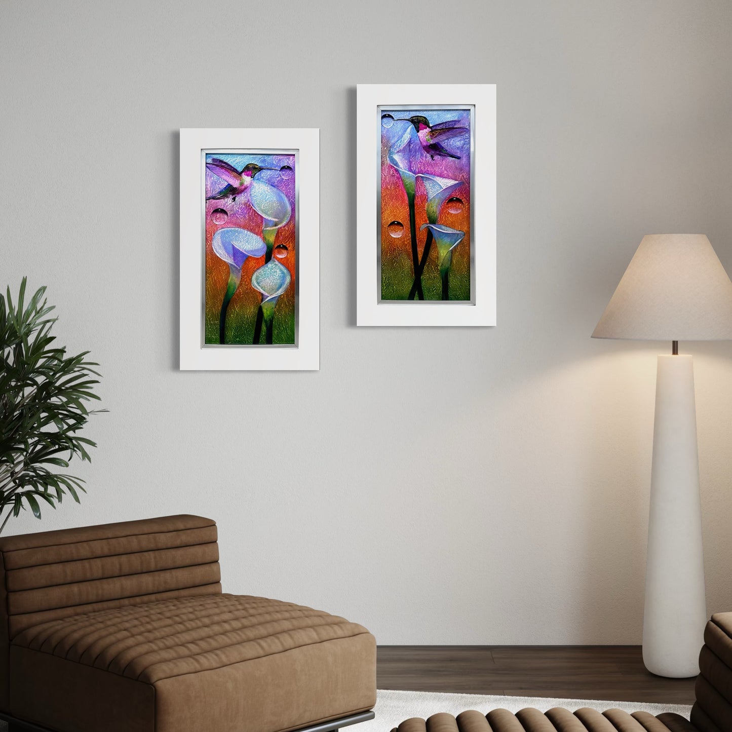 Diptico de colibríes con textura 78x45 cm