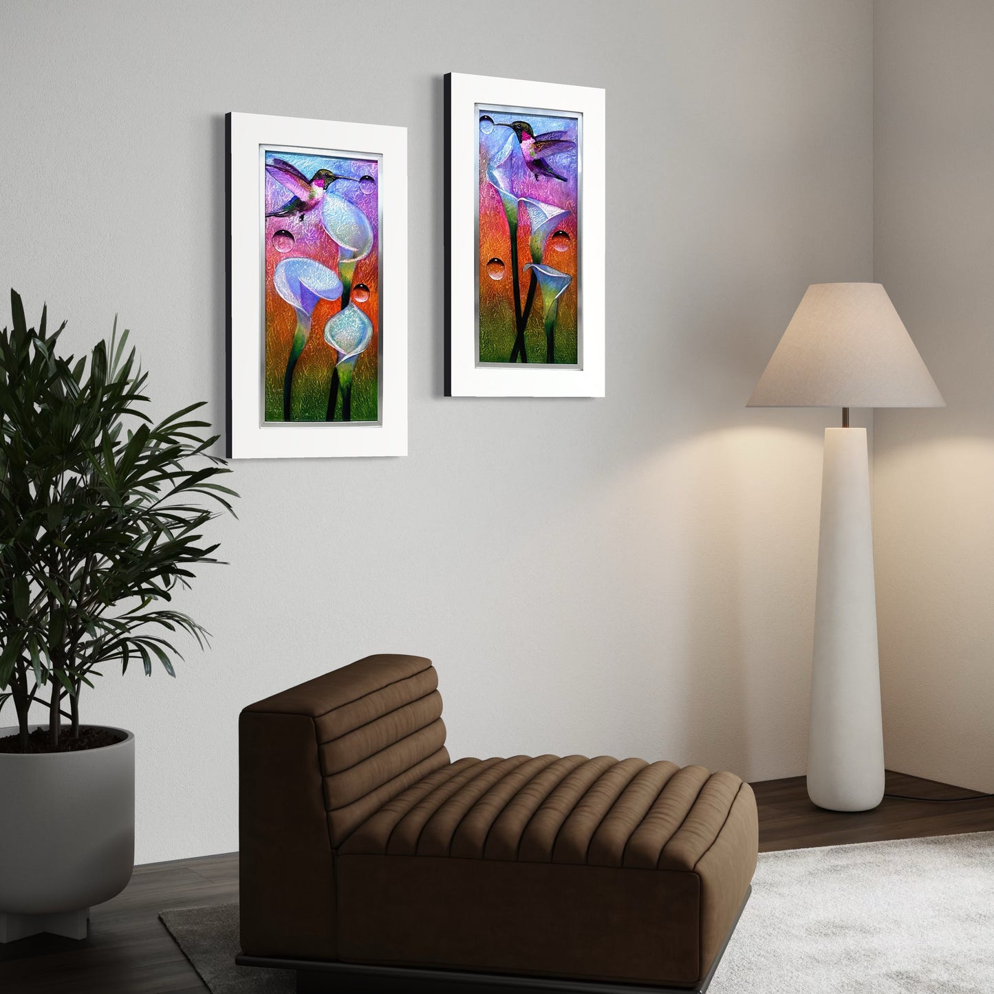 Diptico de colibríes con textura 78x45 cm