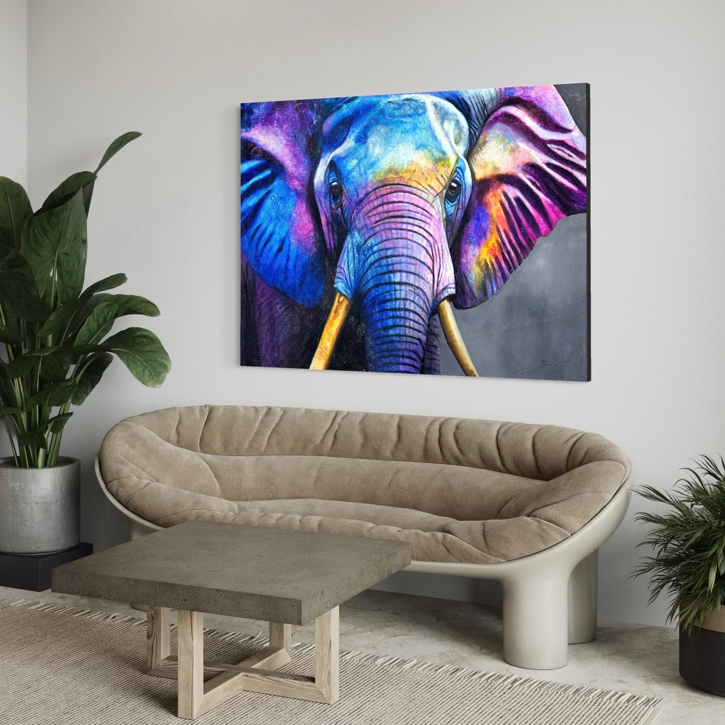 Obra elefante en tonos azules (46”x31”)