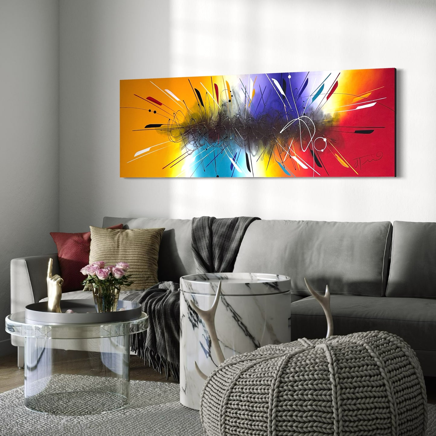 Pintura abstracta en tonos cálidos (70x150cm)