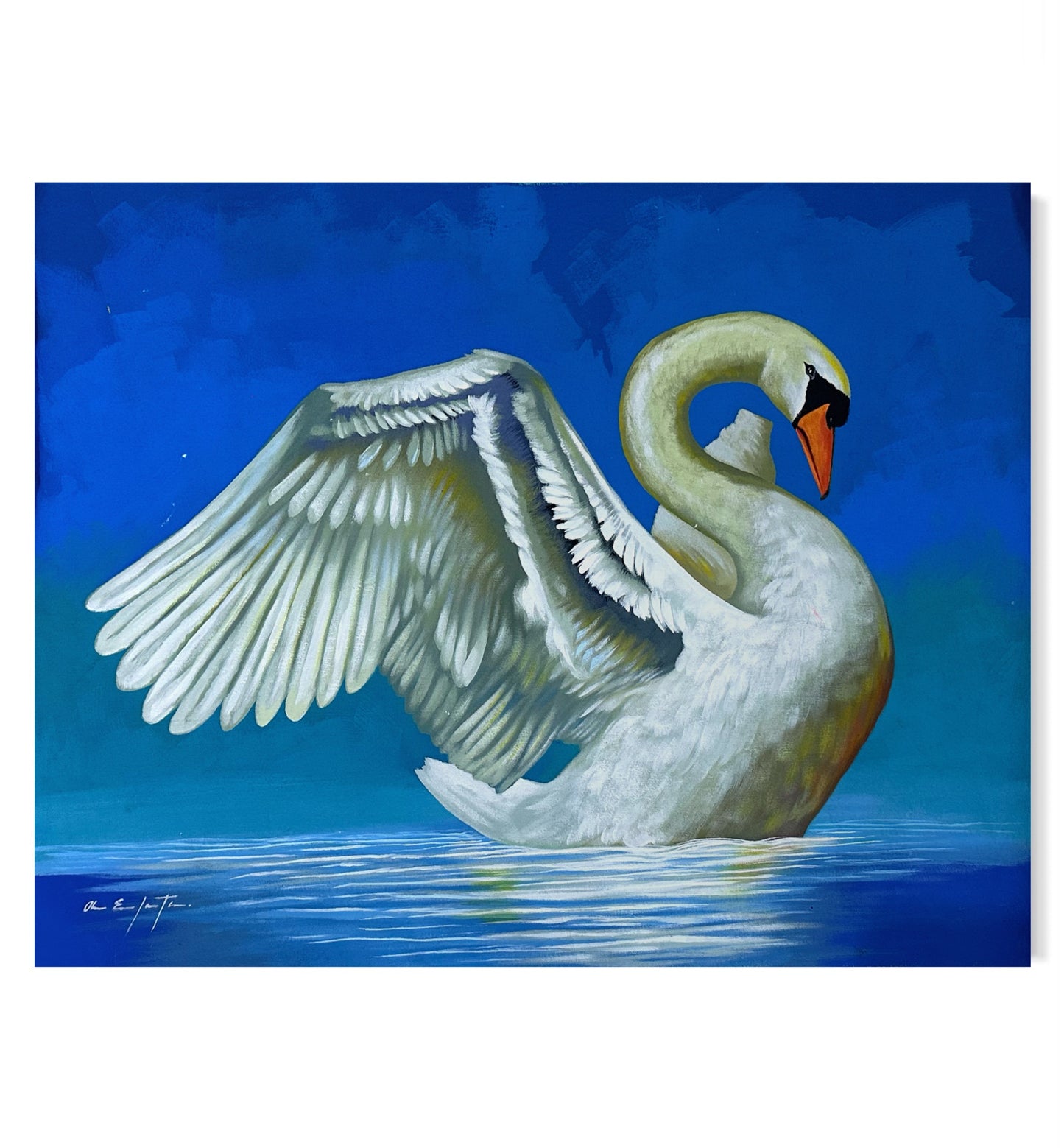 Pintura Cisne en fondo azul (60x86cm)