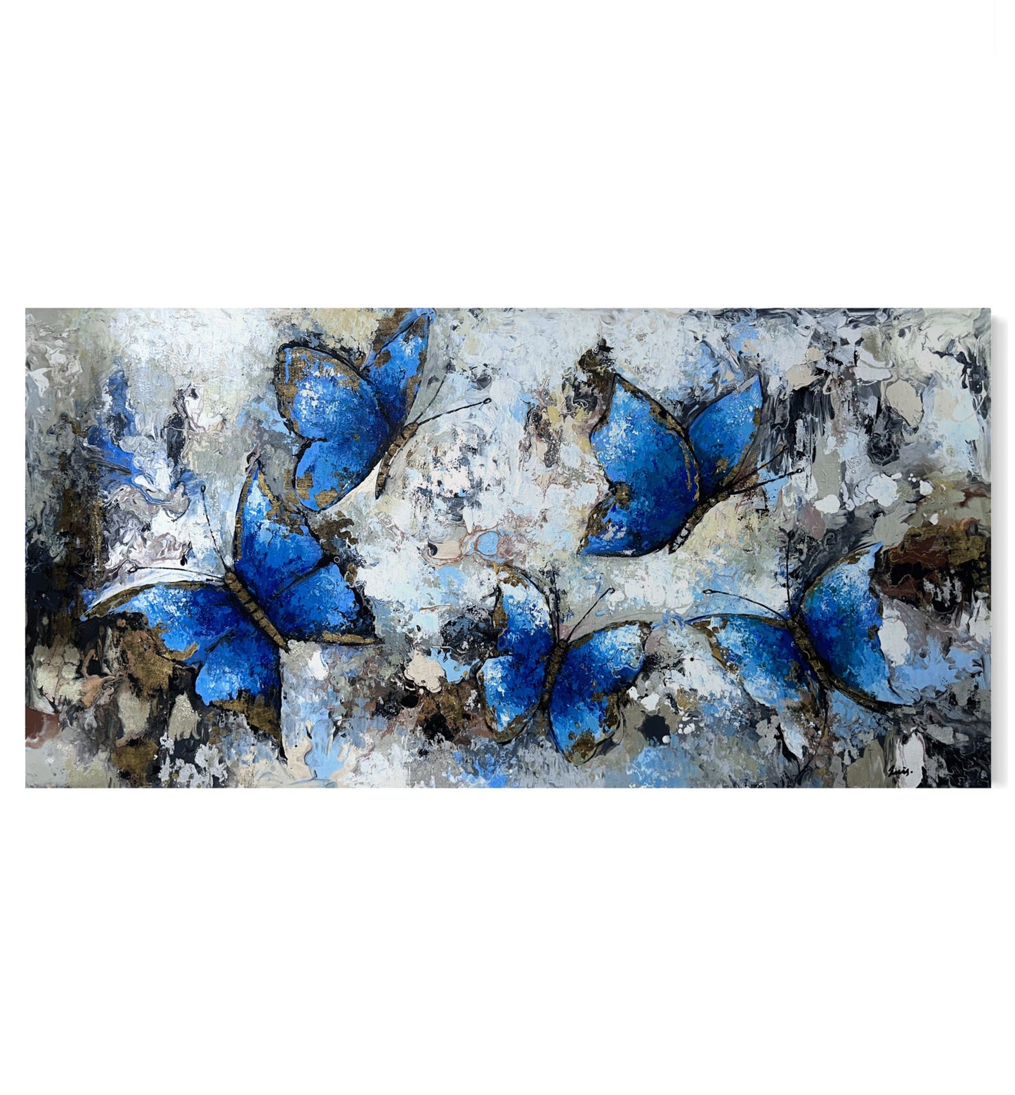 Pintura de Mariposas azules con texturas (34"x70")