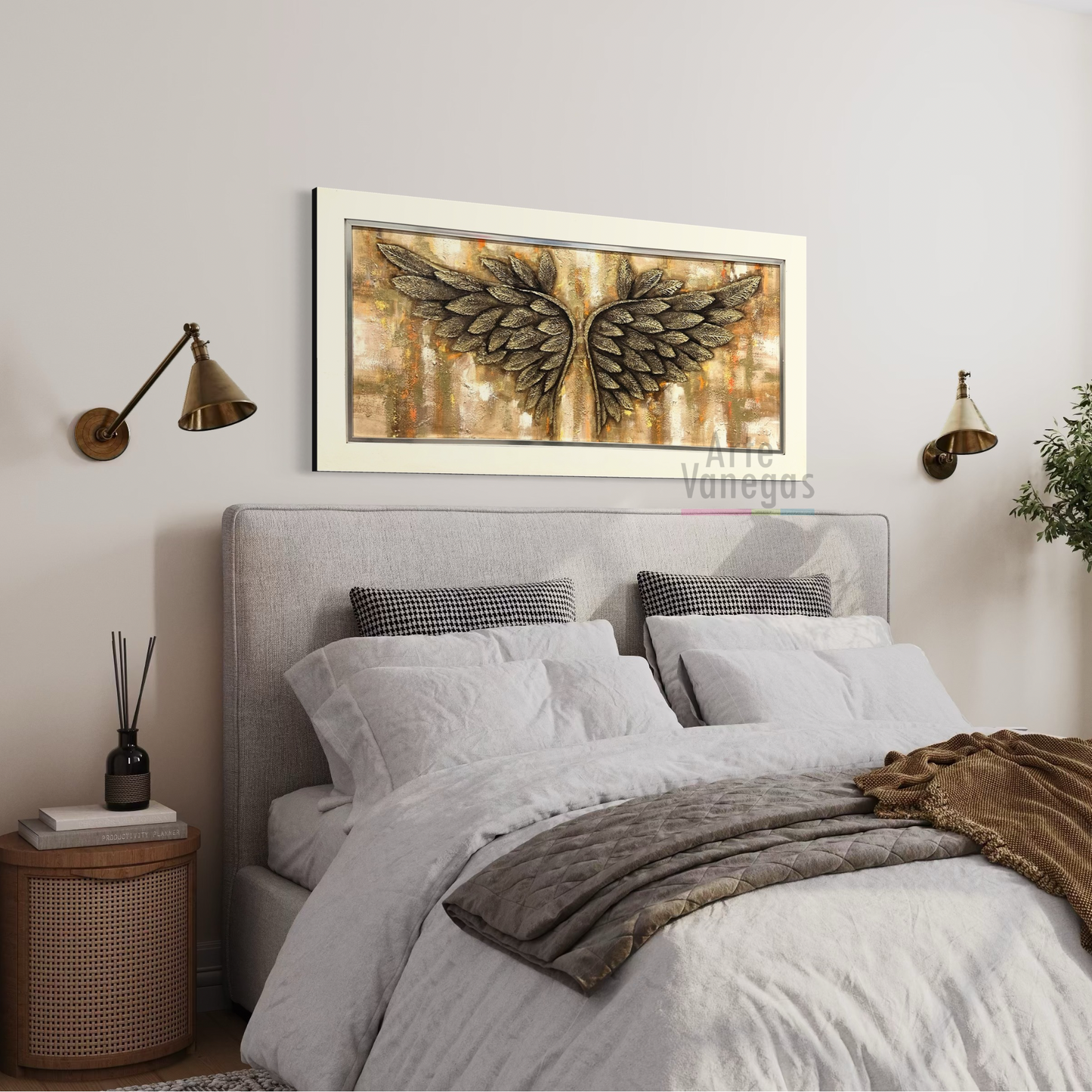 Obra de alas doradas con texturas (137x67cm)