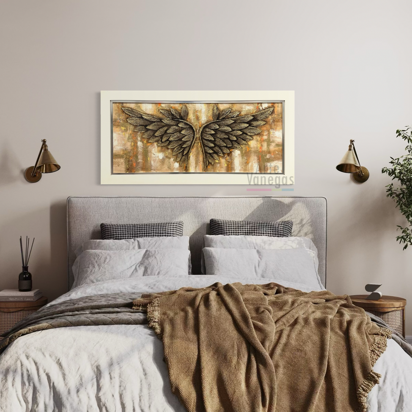Obra de alas doradas con texturas (137x67cm)