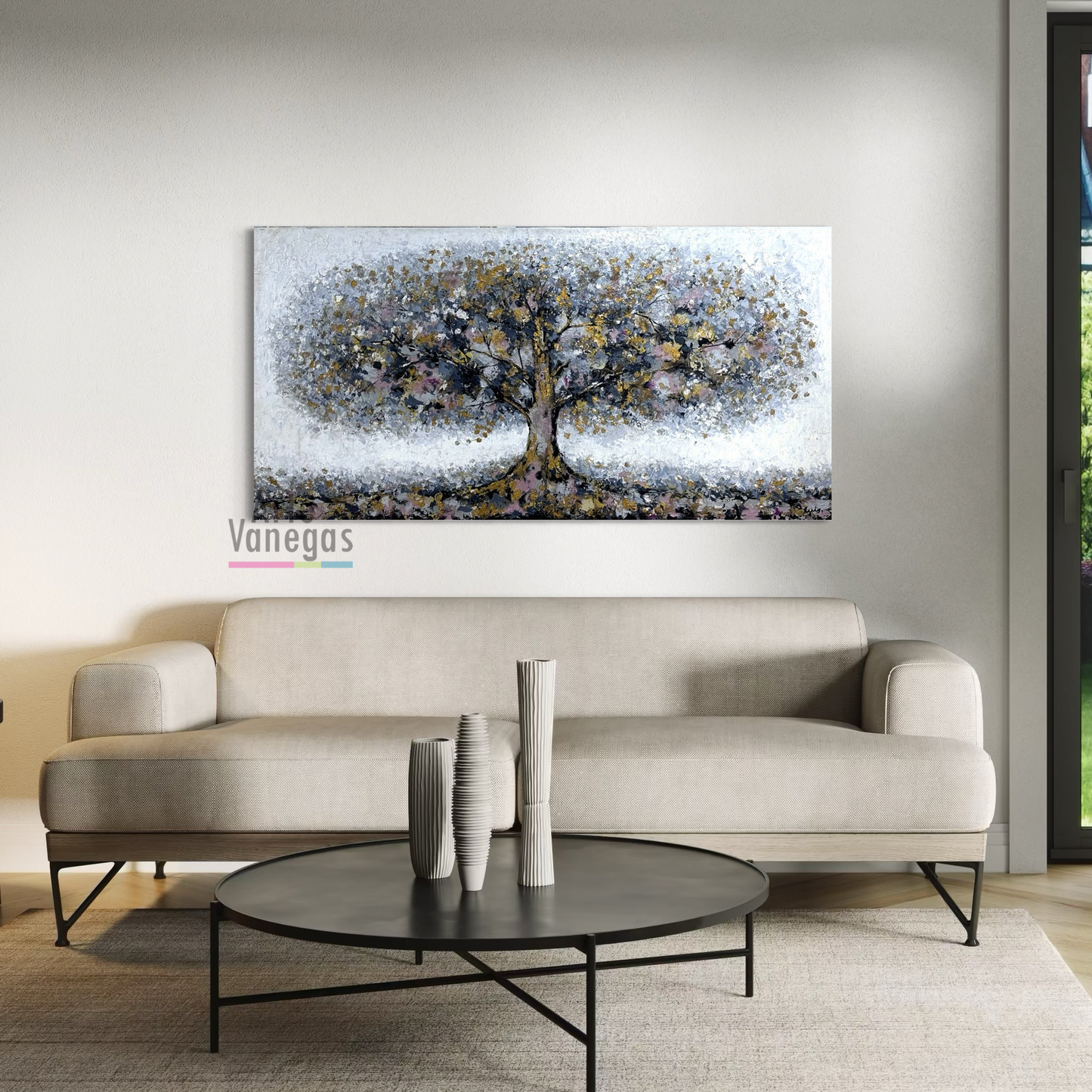 Arbol de la vida con laminilla dorada y plata (158x80cm)