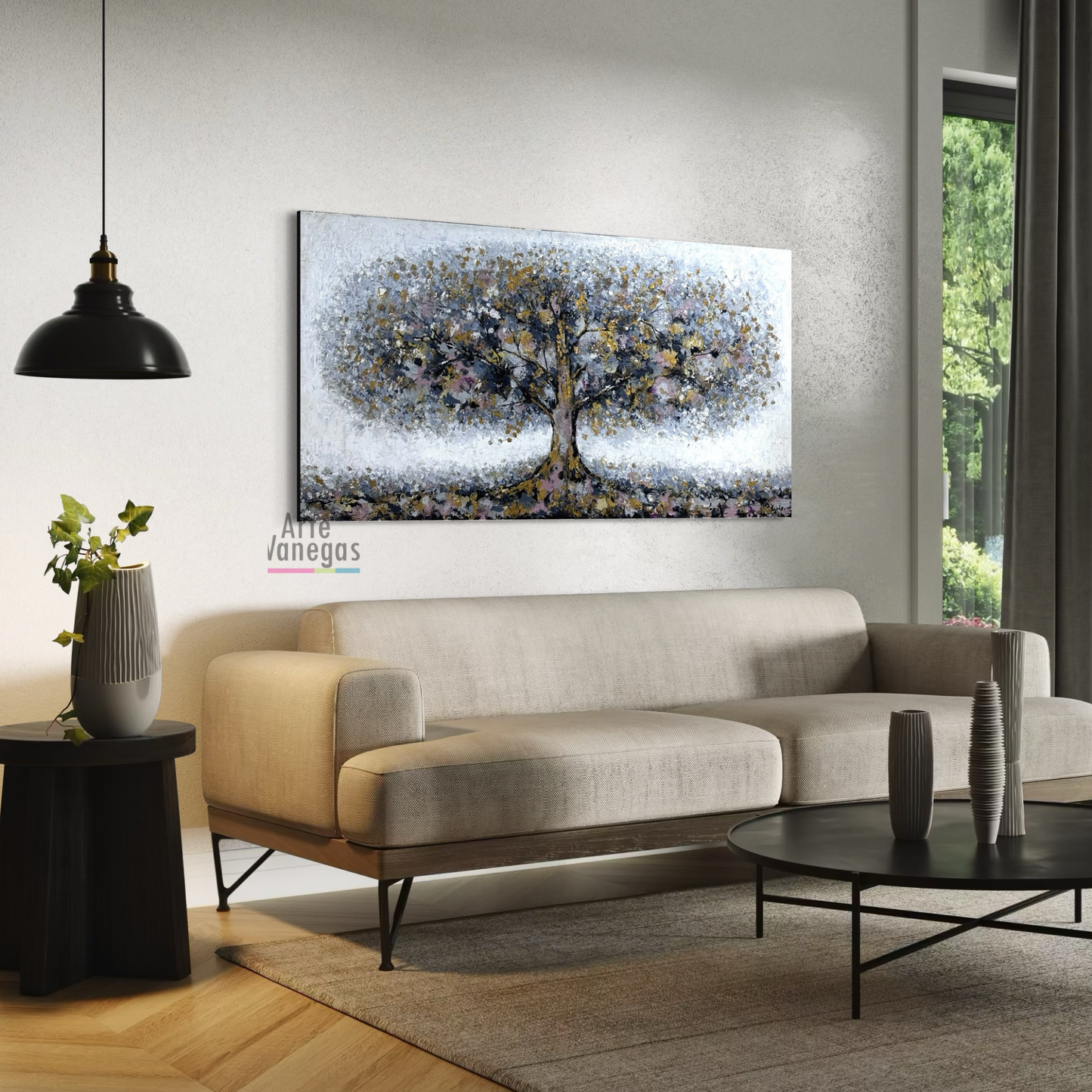Arbol de la vida con laminilla dorada y plata (158x80cm)