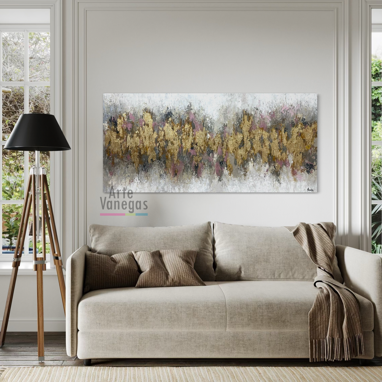 Obra Abstracta en laminilla dorada (80x170cm)