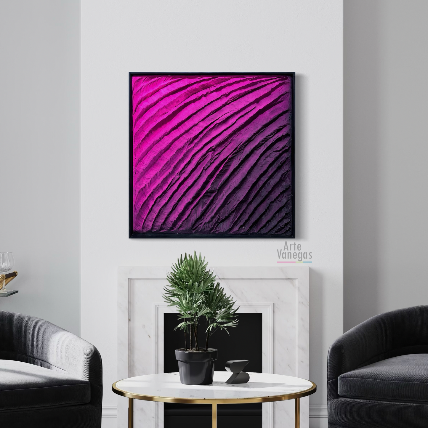 Obra “Rosa Rocosa” texturizada en degradación de fucsia.