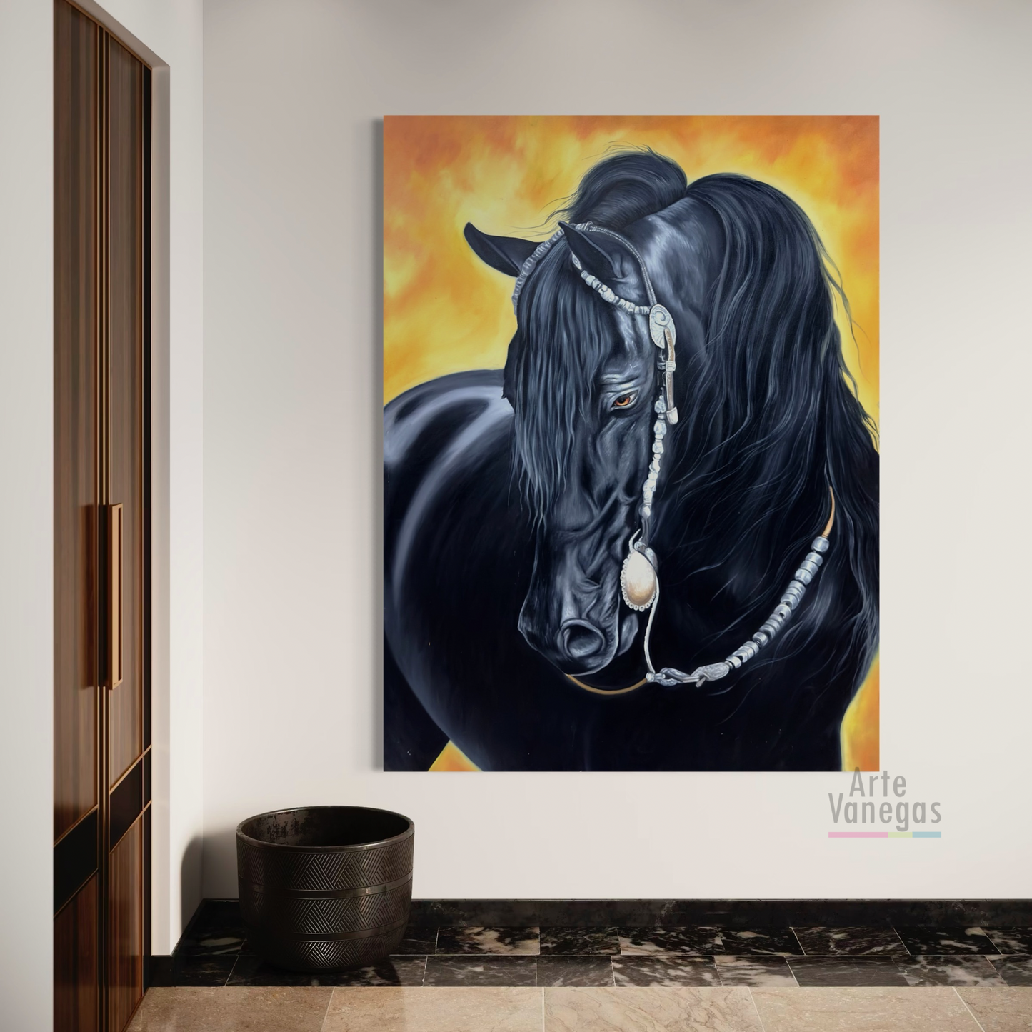 Obra Caballo negro en oleo (170x130cm)