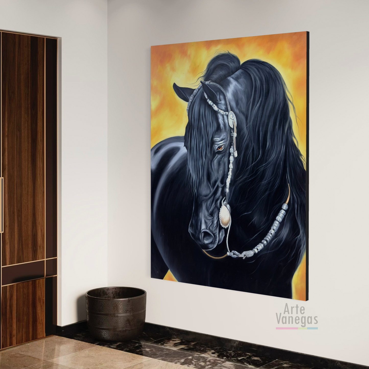 Obra Caballo negro en oleo (170x130cm)