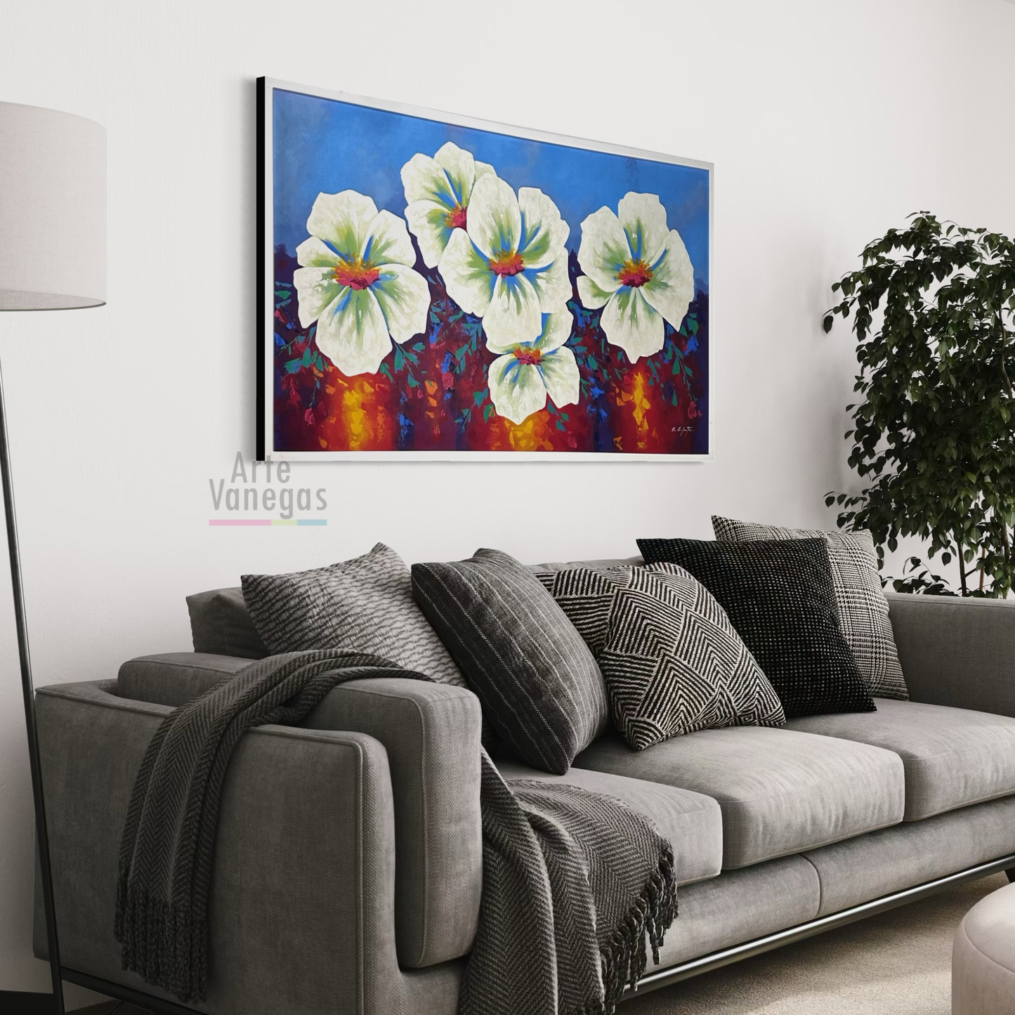 Margaritas en fondo abstracto cálido (82x152cm)