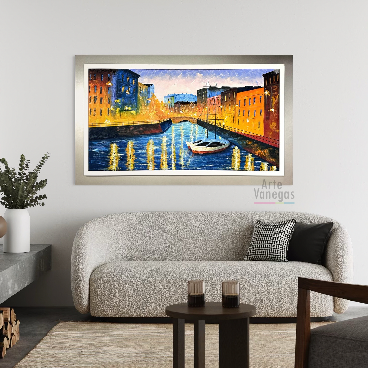 Obra “Canal Veneciano”en oleo sobre lienzo (94x160cm)