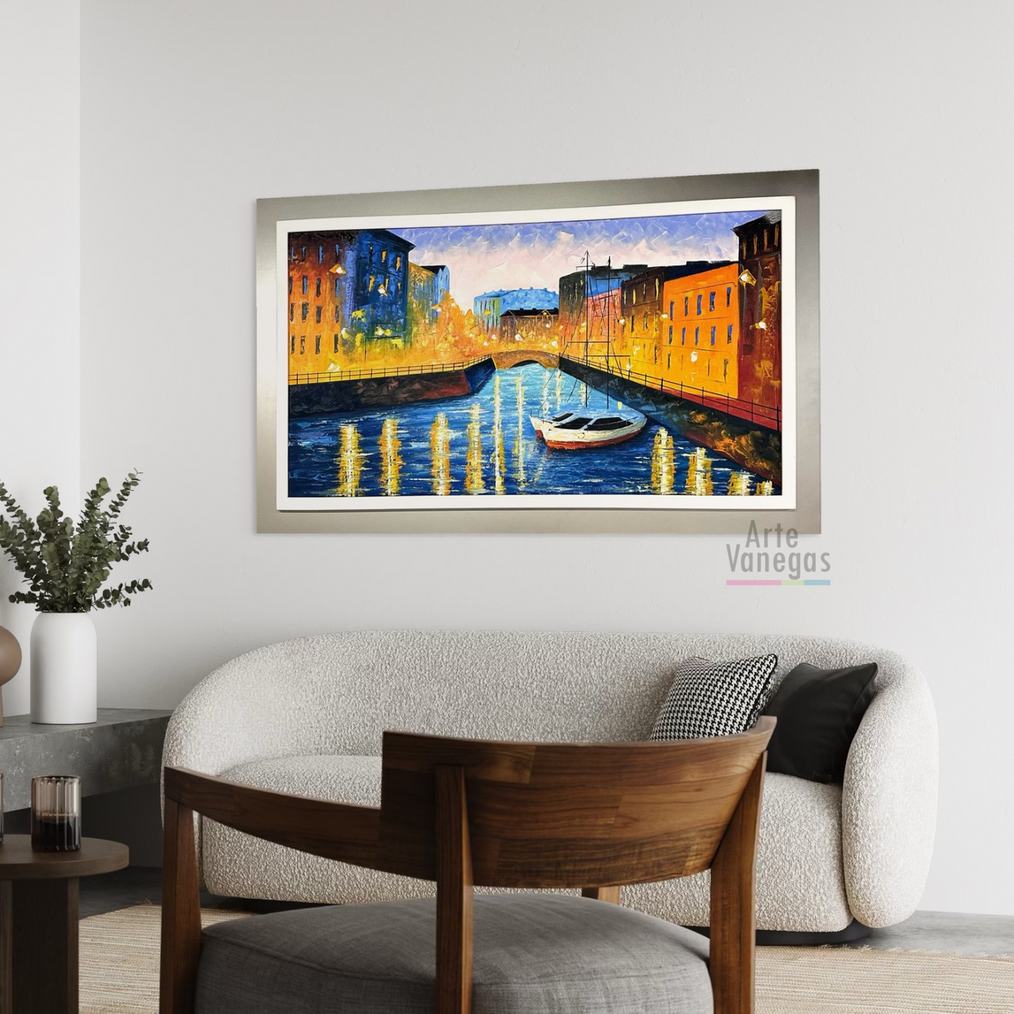 Obra “Canal Veneciano”en oleo sobre lienzo (94x160cm)