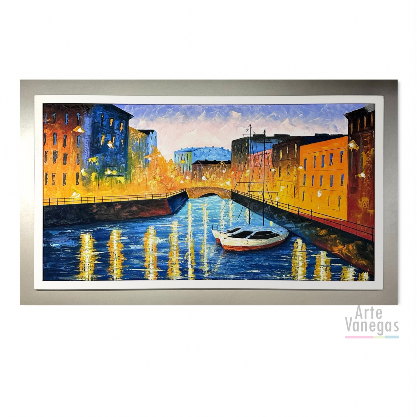 Obra “Canal Veneciano”en oleo sobre lienzo (94x160cm)