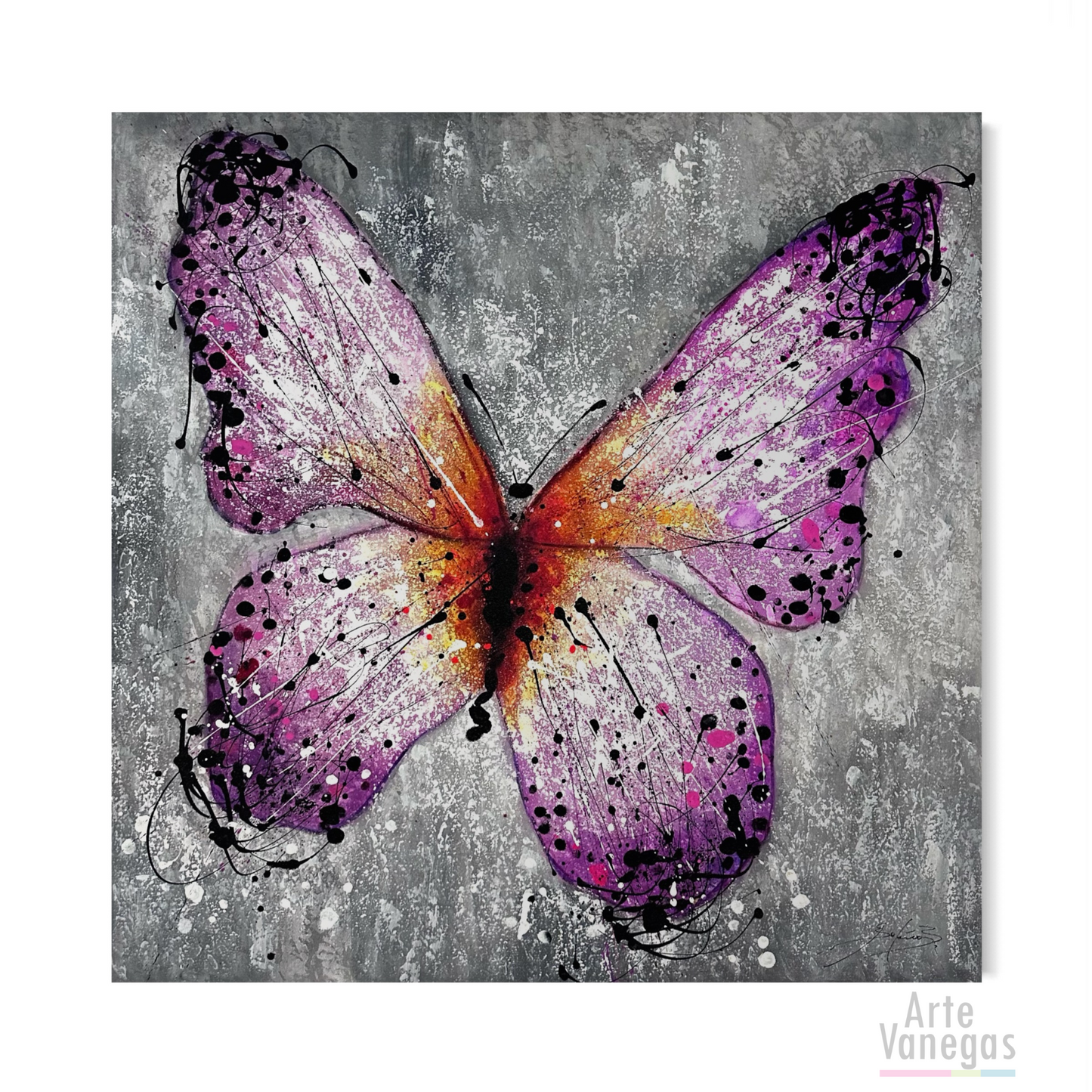 Obra Mariposa lila con textura (120x120cm)