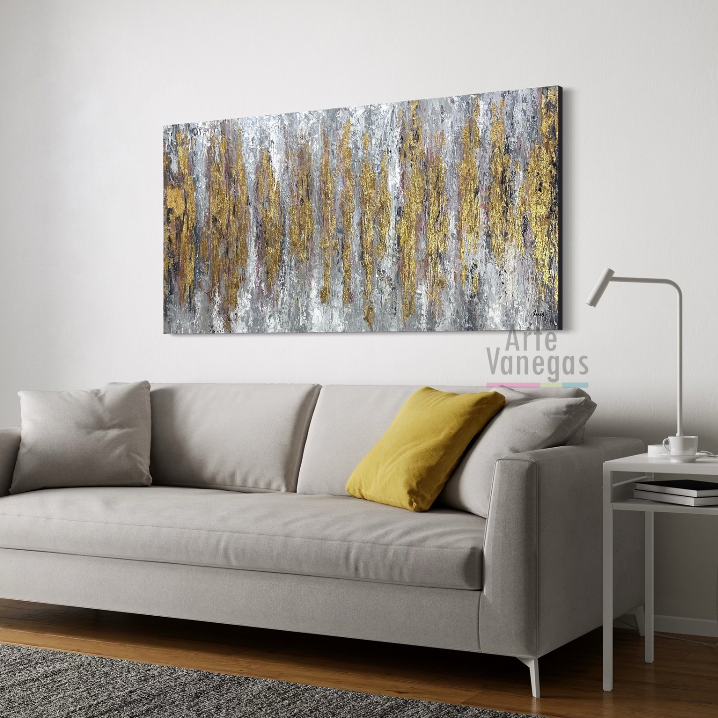 Obra Abstracta en laminilla dorada (80x170cm)