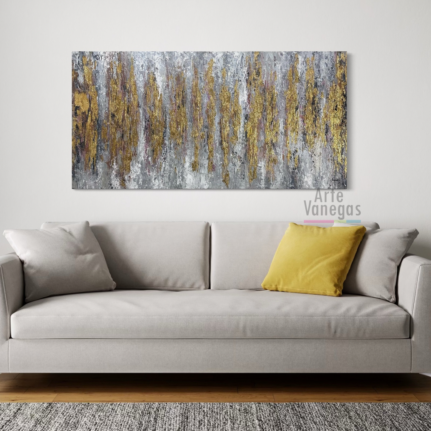 Obra Abstracta en laminilla dorada (80x170cm)
