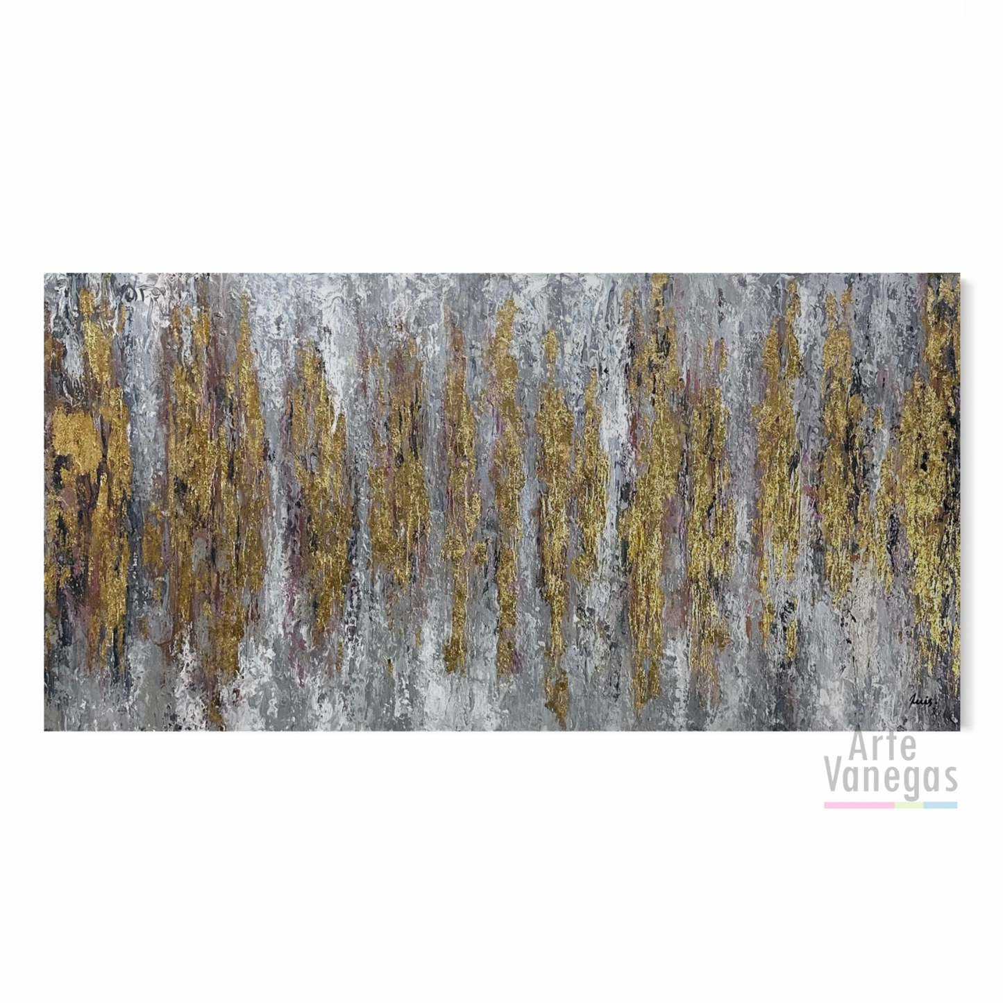 Obra Abstracta en laminilla dorada (80x170cm)