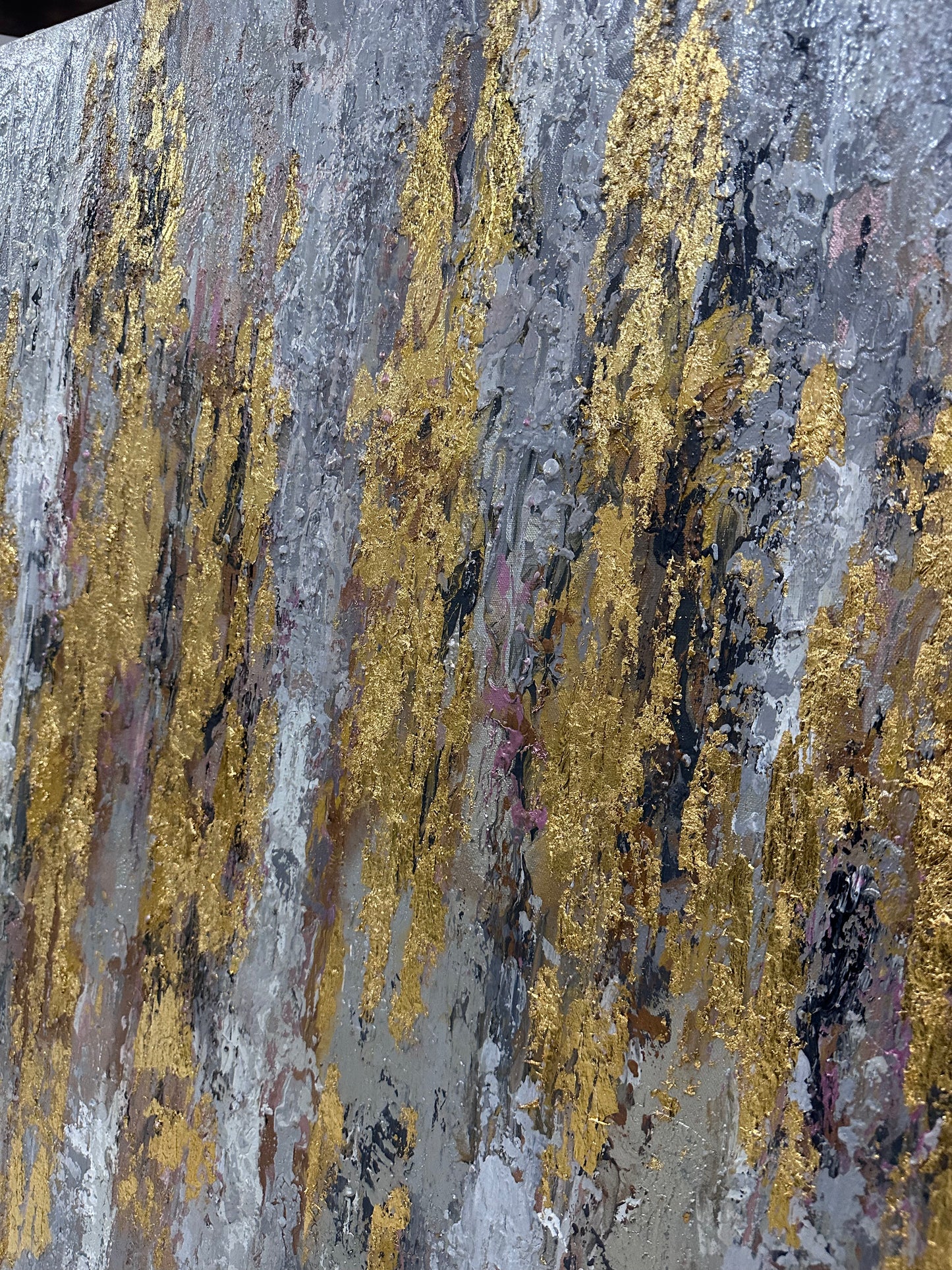 Obra Abstracta en laminilla dorada (80x170cm)