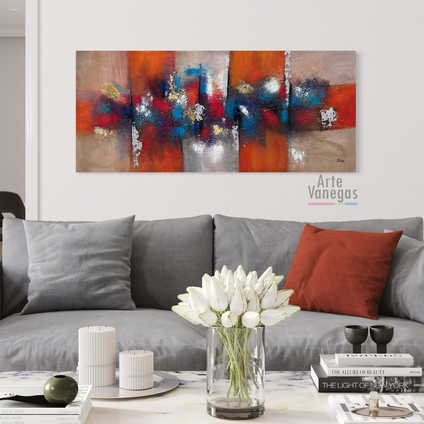 Abstracto naranja y tonos surtidos con textura 69x158cm