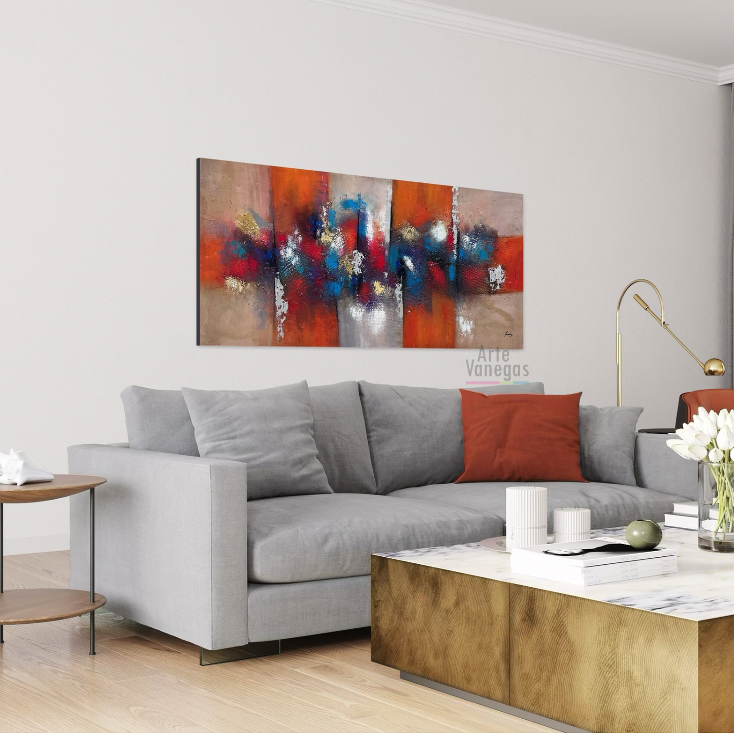 Abstracto naranja y tonos surtidos con textura 69x158cm
