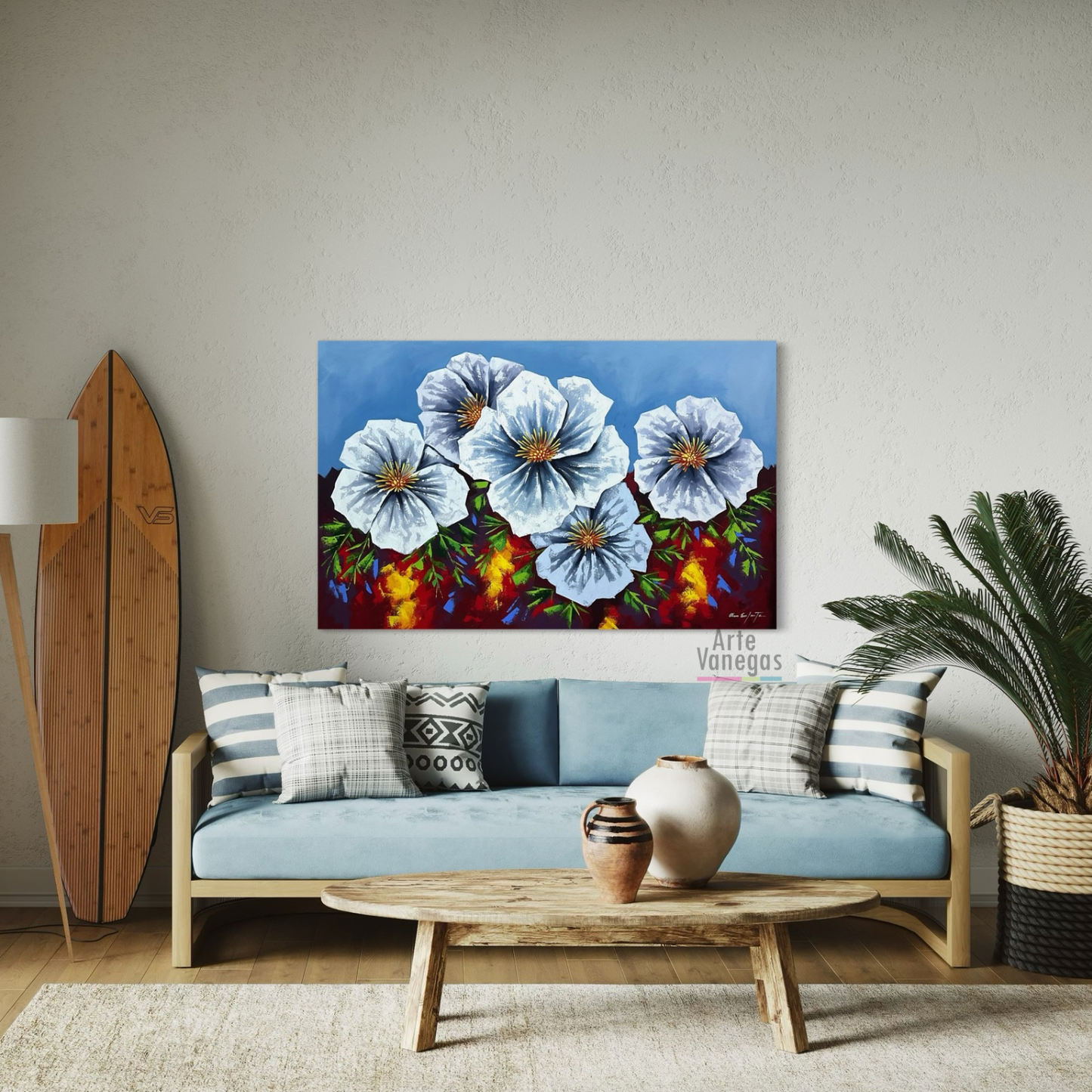 Obra Margaritas en fondo azul 94x148cm