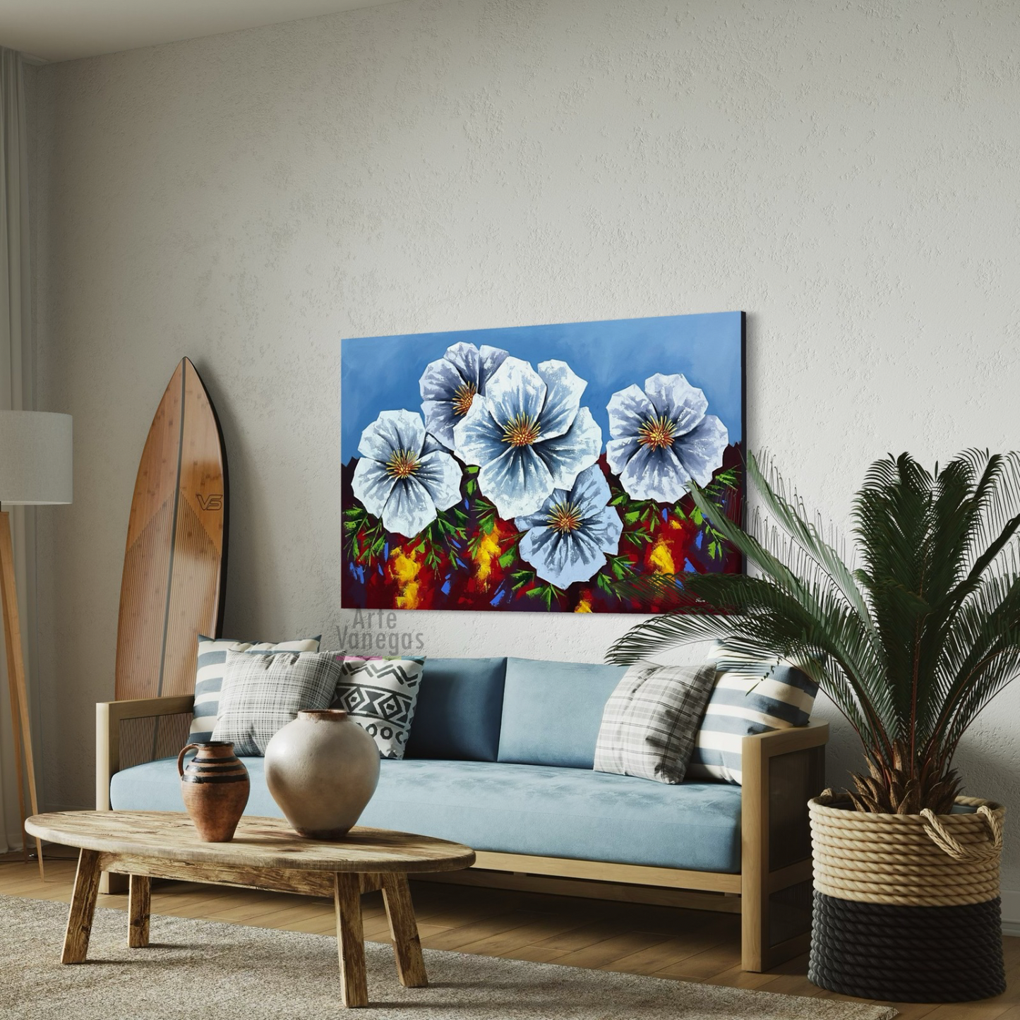 Obra Margaritas en fondo azul 94x148cm