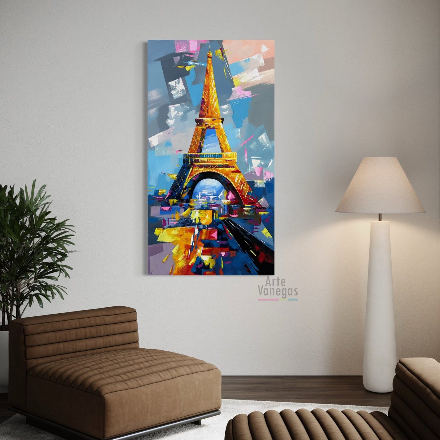 Obra vertical “ Torre Eiffel” en abstracto 130x76cm