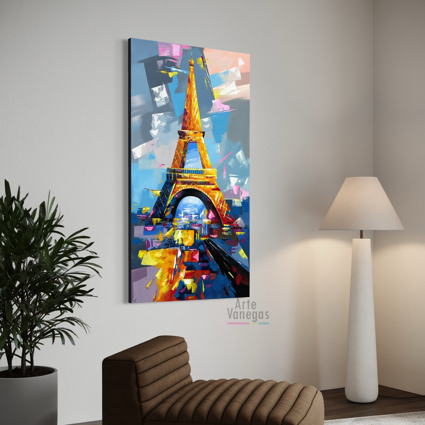 Obra vertical “ Torre Eiffel” en abstracto 130x76cm