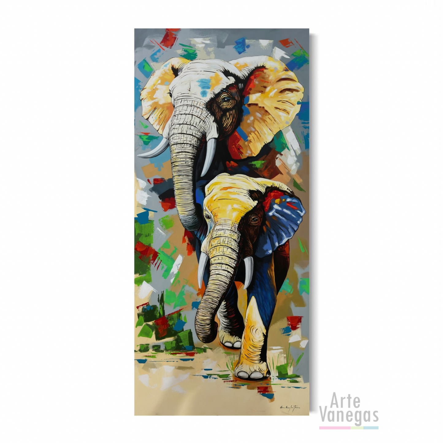 Obra Elefantes vertical 166x75 cm