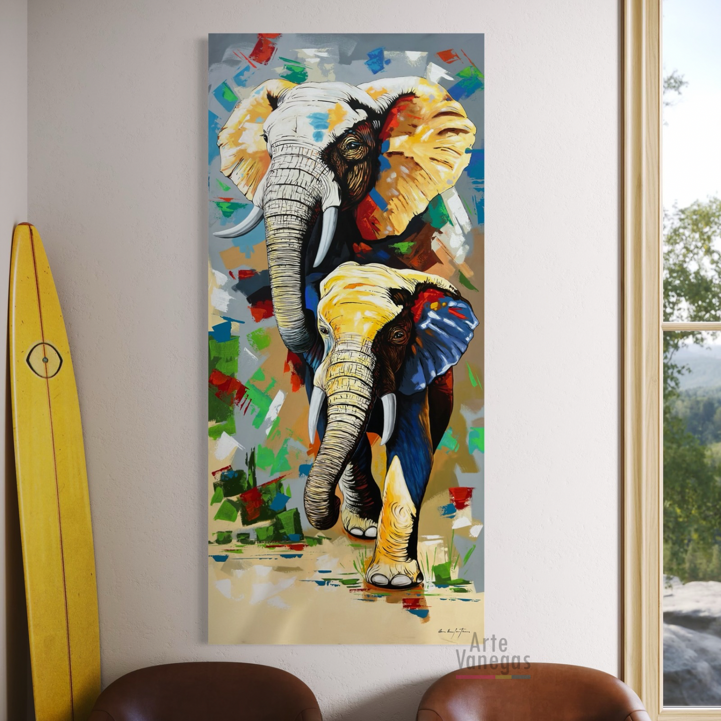 Obra Elefantes vertical 166x75 cm