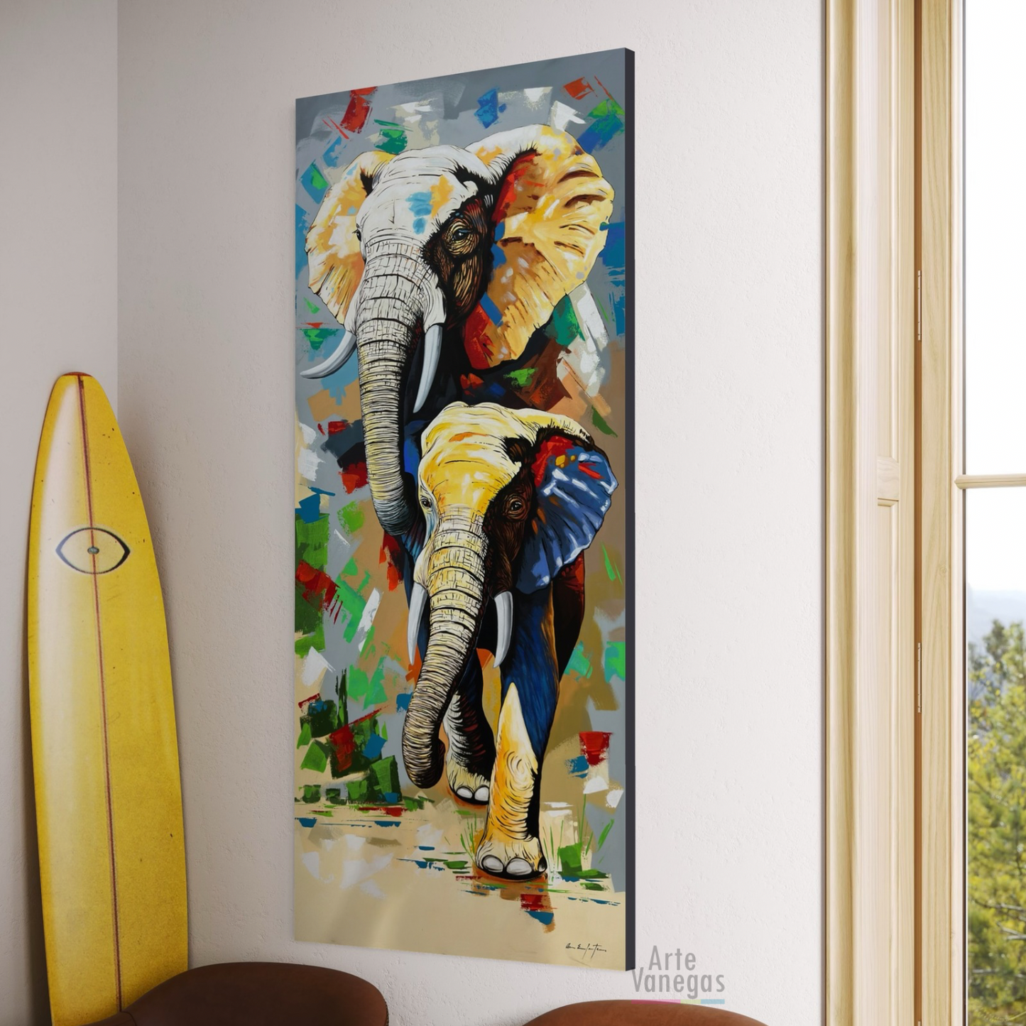 Obra Elefantes vertical 166x75 cm