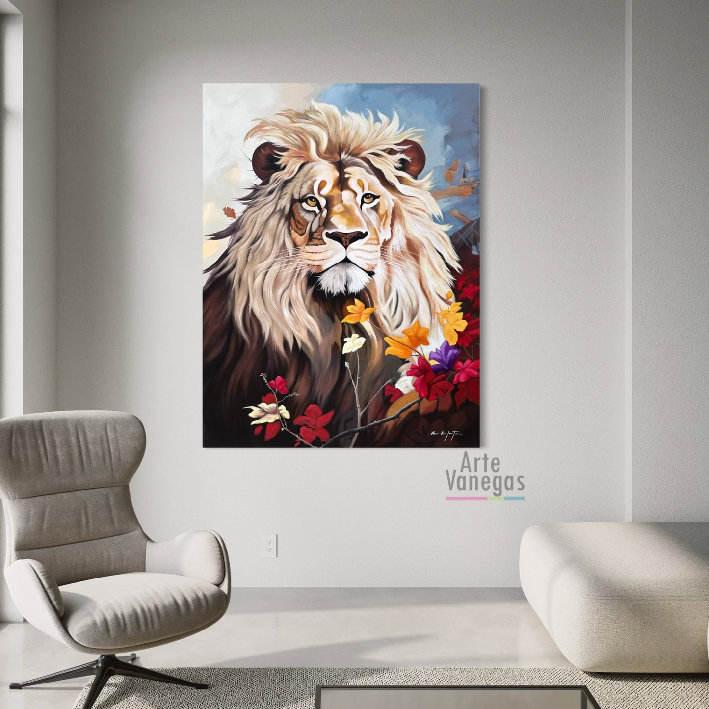 Obra Leon en formato vertical 155x118cm