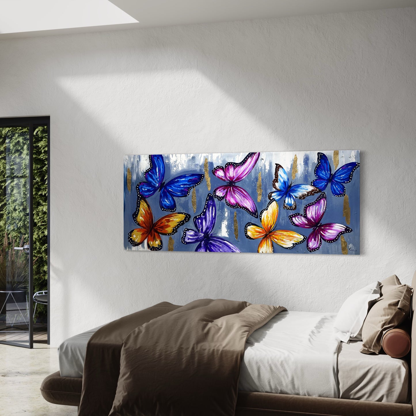 Pintura de mariposas con fondo gris (63x150cm)