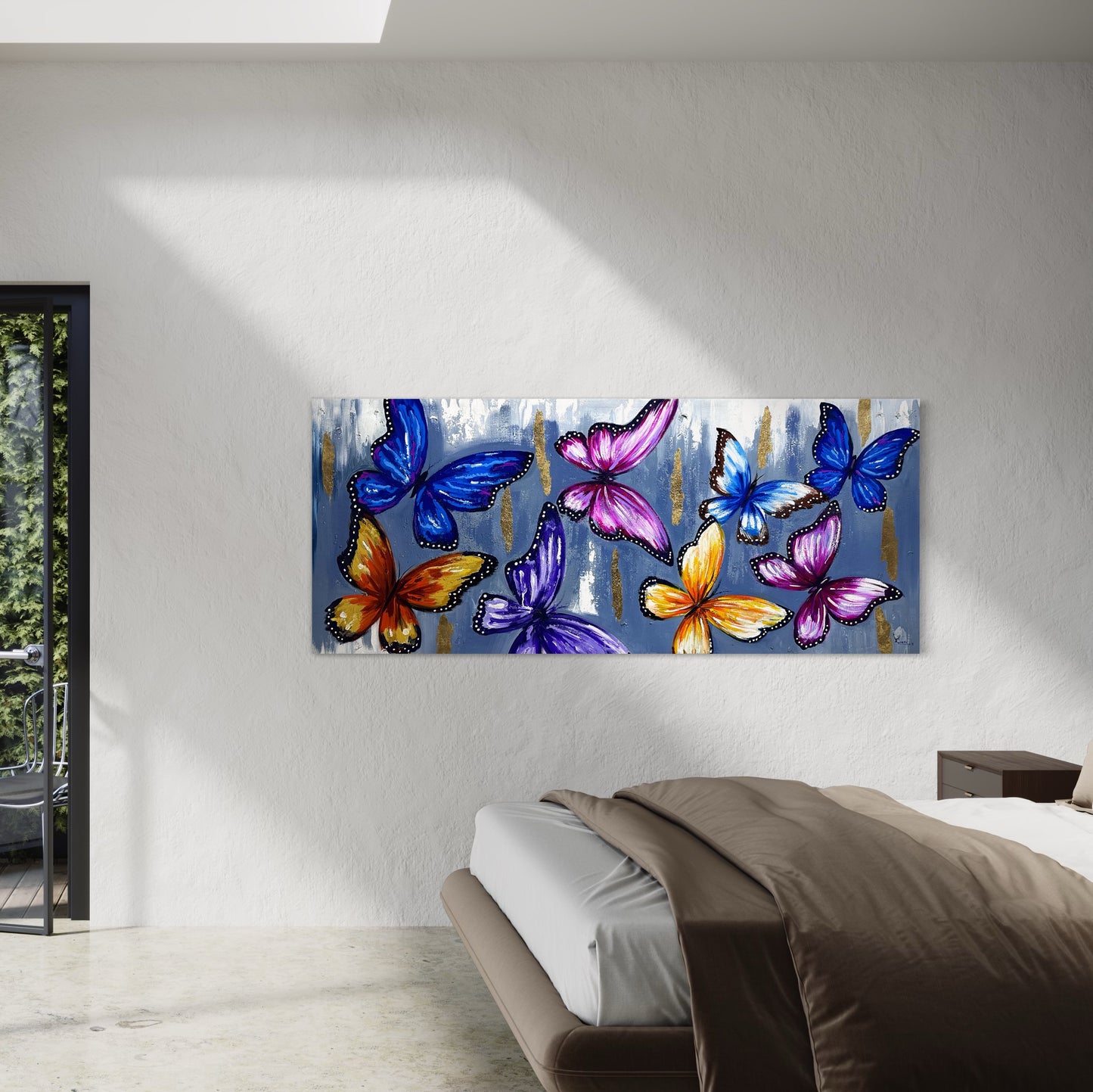 Pintura de mariposas con fondo gris (63x150cm)